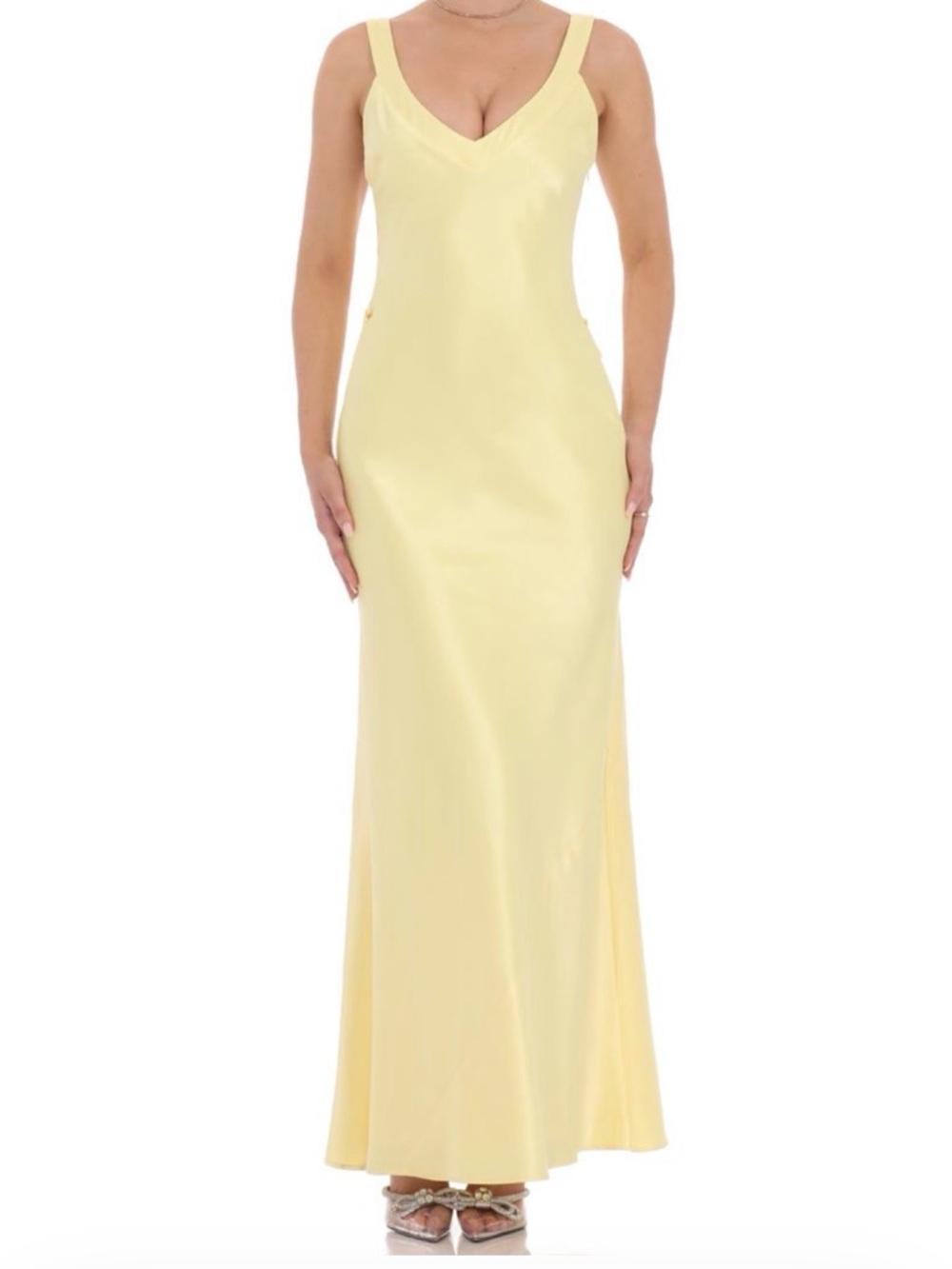 NWT Lucy In The Sky Satin Open Back Maxi Dress in Yellow (size small) - Picture 4 of 7